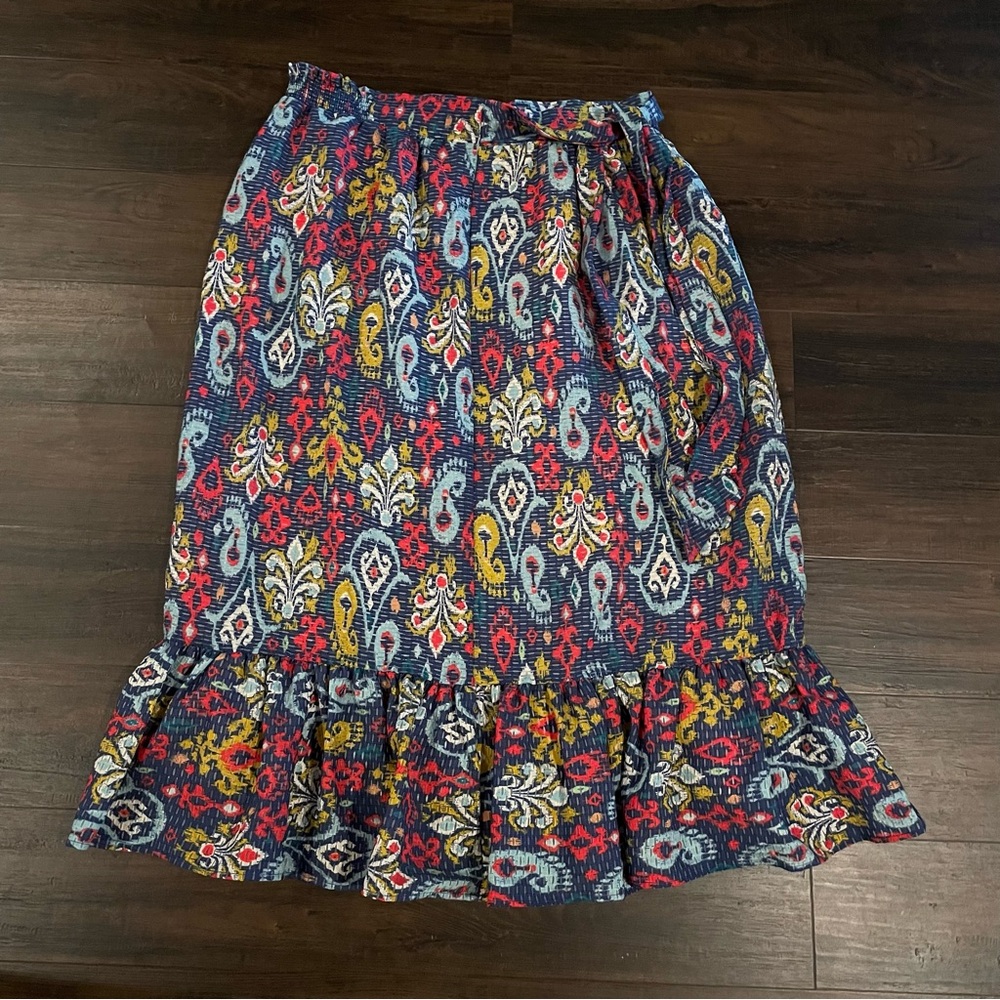 Anthropologie Edith Midi Skirt Blue Red Yellow Paisley Print Women’s Large - Picture 5 of 14